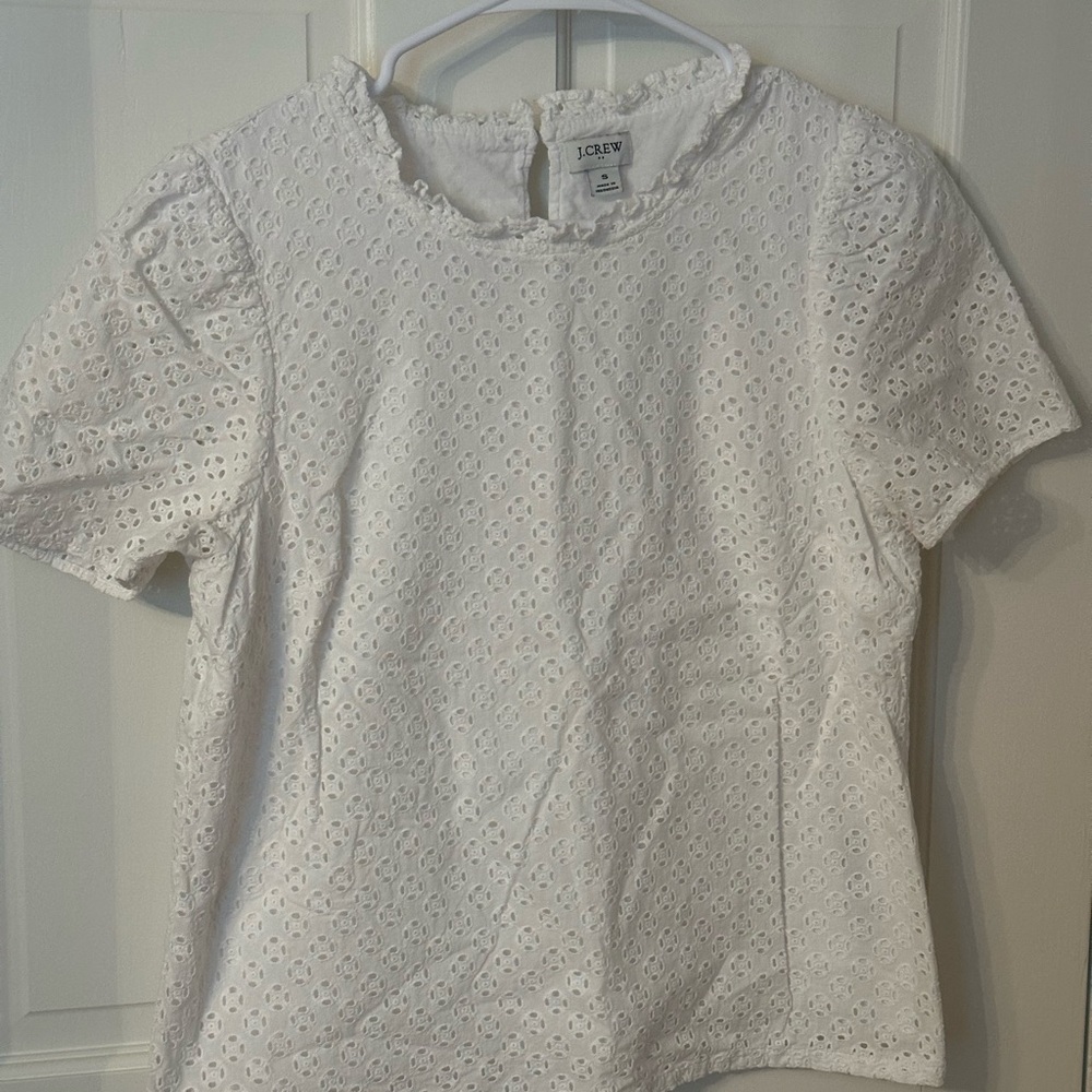 J. Crew White Ruffled Peter Pan Collar Blouse